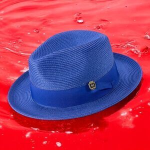MONTIQUE MENS ROYAL WIDE BRIM PINCH FEDORA HAT W/ MATCHING GROSGRAIN RIBBON H42